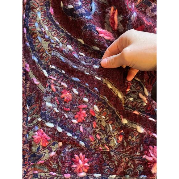 SAINU Wool Embroidered Boho Coat Jacket Burgundy Floral Paisley Size M - Picture 12 of 13